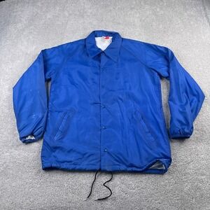 VINTAGE Mason Jacket Mens Medium Blue Warm Up Lined Satin‎ Windbreaker 80s